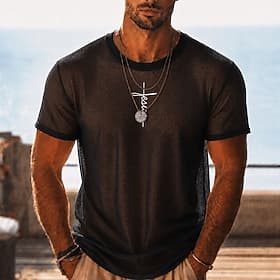 Heren T-shirt van transparant mesh, doorschijnend strandshirt, zomerse clubkleding top voor mannen