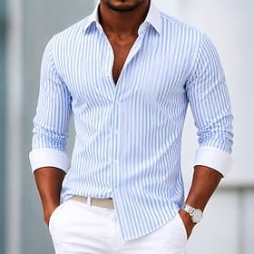 Men's Shirt Dress Shirt Non Iron Shirt Button Up Shirt Striped Daily Business Light Pink Light Blue Black White Long Sleeve Turndown Spring  Summer Summer Clot