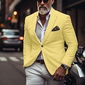 Men's Blazer Business Cocktail Party Wedding Party Fashion Casual Spring   Fall Polyester Solid Color Button Pocket Comfortable Single Breasted Blazer Light Pi