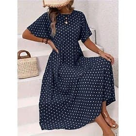 Women's Midi Dress Casual Dress T Shirt Dress Tee Dress A Line Dress Elegant Fashion Modern Outdoor Vacation Going out Regular Fit Polka Dot Short Sleeve Crew thumbnail 2