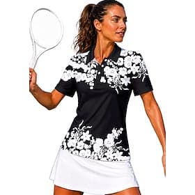 Dames Flora Sportshirt Wandelen poloshirt Tennisshirt Tennis T-shirt Korte mouw Bloemig Knop UPF50 UV-bestendig Hoge Elasticiteit Vochtregelerend Ademend Volle thumbnail 6