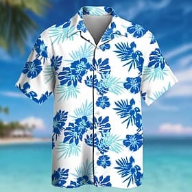 Voor heren Bloemig Kokospalm Tropische planten Hawaiiaans overhemd Tropische shirts Aloha-shirt Korte mouw Hawaii Dagelijks Strandvakantie Zomer Lente Strijkij thumbnail 4