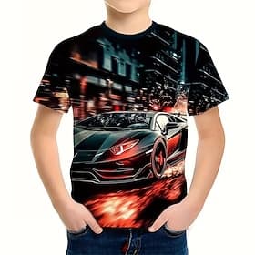 Kinder 3D Grafik Auto T-Shirt Kurzarm 3D-Druck Sommer Frühling Sport Mode Streetwear Kinder 5-12 Jahre Rundhalsausschnitt Lässig Täglich Outdoor Normale Passfo
