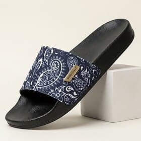 Sandales à enfiler bleues à motifs cachemire pour hommes, bout ouvert, légères et confortables, idéales pour les vacances à la plage, les séjours en station ba