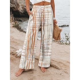 Women's Waffle Wide Leg Chinos Vacation Basic Full Length Mid Waist Print Comfort Inelastic Vacation Formal Street Summer Spring Loose Fit