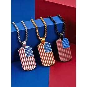 Men's Stainless Steel USA Flag Dog Tag Necklace - Patriotic Military Pendant in Multiple Colors for American 250th Anniversary, Independence Day, Outdoor Sport