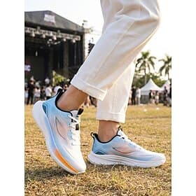 Men's White Blue Music Festival Running Sneakers - Lightweight Breathable Athletic Shoes - Modern Comfort Footwear for Concerts, Outdoor Festivals, Travel and