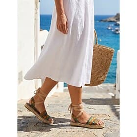 Women's Lace-Up Espadrille Flat Sandals Colorful Boho Beach Shoes for Summer Vacation, Island Travel, Cruise  Resort Wear