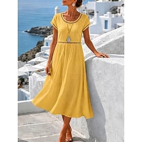 Women's Midi Dress Casual Dress Summer Dress Basic Classic Daily Vacation Loose Fit Plain Short Sleeve Crew Neck White Yellow Pink Sky Blue Summer Spring