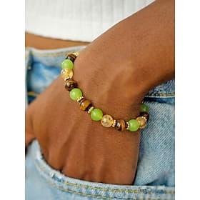 Women's Bohemian Natural Stone Beaded Bracelet, Multi Color Versatile Elegant Stretch Jewelry for Beach Vacation, Daily Casual Wear