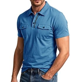 Men's Polo Shirts Casual Street Lapel Short Sleeve Basic Modern Plain Pocket Buttons Summer Spring Blue Black White Red Royal Blue Light Grey Polo Shirts