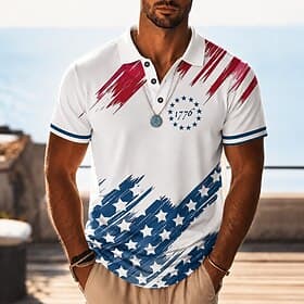 Men's 250th Anniversary Patriotic American Flag 1776 2026 Polo Shirt Short Sleeve Collared Golf Casual Summer Top