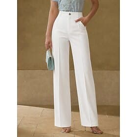 Women's Wide Leg Dress Pants Casual Pants Elegant Fashion Simple Full Length High Waist Plain Comfort Casual Daily Business Black White Yellow Pink Summer Spri