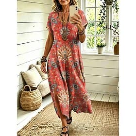 Per donna Abito Midi Abito a Tubino Casual Vestibilità regolare Grafico Geometrico Astratto Manica Corta Scollo a V Blu Arancione Estate Primavera
