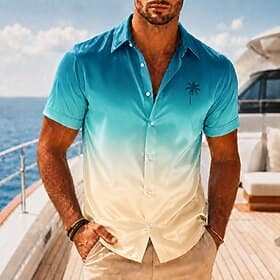 Voor heren Overgangskleur Kokospalm Tropische planten Satijnen overhemd Hawaiiaanse shirts Aloha-shirt Korte mouw Hawaii Dagelijks Vakantie Zomer Lente Strijki