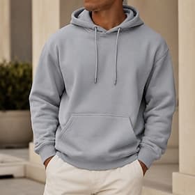 Men's Hoodie French Terry Basic Hoodie Light Gray Black