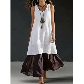 Women's Maxi Dress Casual Dress Vest Dress Summer Dress Basic Classic Daily Beach Vacation Loose Fit Plain Sleeveless V Neck Khaki White Pink Light Blue Summer