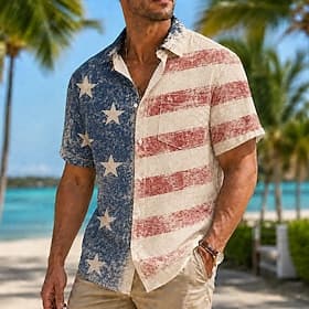 4 juli 2026 250e Voor heren Amerikaanse vlag Overhemd Zomer overhemd Korte mouw Vaderlandslievend Dagelijks Streetwear Zomer Lente Strijkijzer 3D-afdrukken Voo thumbnail 2