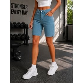 Dames Jeans Korte broek Burmuda korte broek Modieus Knielengte Hoge taille Klassiek Comfort Vakantie Formeel Zwart Lichtblauw Grijs Zomer Lente Normale pasvorm thumbnail 3