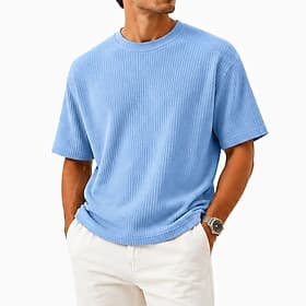 Hombre Camisa de gofres Camiseta Camisa manga corta Camiseta superior Manga Corta Cuello Barco Verano Primavera Color sólido Ropa de calle Elegante Casual Cuel