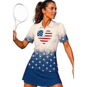 America's 250th Anniversary Women's National Flag Sport Shirt Golf Polo Shirt Tennis Shirt Tennis Tee Short Sleeve Floral Buttons UPF50 UV Resistant High Elast