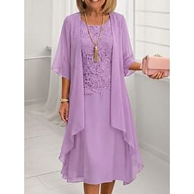 Women's Midi Dress Chiffon Dress Lace Dress Elegant Fashion Beach Vacation Holiday Regular Fit Floral Half Sleeve V Neck Light Purple Light Grey Light Blue Sum