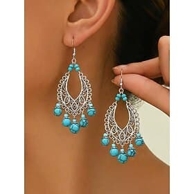 Women's Bohemian Alloy Turquoise Statement Earrings, Multi Style Oversized Dangle Jewelry for Beach Vacation, Summer Travel, Daily Casual Wear