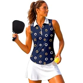 Dames Cirkel Tops Sportshirt Wandelen poloshirt Tennisshirt Mouwloos Vetoketju Bloemig UPF50 UV-bestendig Hoge Elasticiteit Vochtregelerend Ademend Volleybal T thumbnail 2