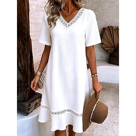 Femmes Robe Longueur Genou Robe d'Été Robe Décontractée Vacances Occasionnel Chaussures de plage Plage Soirée Date Coupe régulière Uni Manche Courte Col en V B