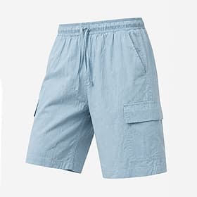 Men's Linen Cargo Shorts – Drawstring Elastic Waist, Multi-Pocket, Comfortable  Breathable, Casual, Daily Wear, Summer- Blue,Khaki,Black