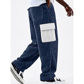 Men's Trousers Corduroy Pants Casual Pants Baggy Pants Textured Pants Drawstring Multi Pocket Color Block Comfort Full Length Casual Daily Outdoor Fashion Clas