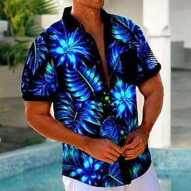 Homme Floral / Fleur Plantes Tropicales Lueur néon Chemise Chemise hawaïenne Chemises tropicales Manche Courte Hawaïen Vacances à la Plage Été Printemps Col Ra thumbnail 2