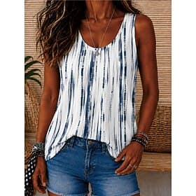 Women's Summer Tops Bohemia Vintage Tropical Sleeveless Crew Neck Round Neck Long Tops Casual Blue White Red Summer Spring