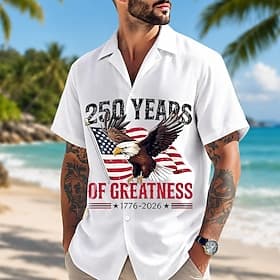 4 de julio de 2026, 250 aniversario Hombre Águila Bandera estadounidense Camisa Camisa de verano Abotonar la camisa Manga Corta Patriótico Exterior Festival Ve thumbnail 3