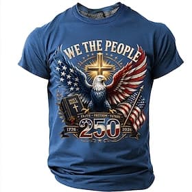 4th of July 2026 250th Men's Eagle US Flag T Shirt Short Sleeve T shirt 3D Print Crew Neck Shirt Patriotic Daily Festival Blue Black White Summer Spring Clothi thumbnail 2