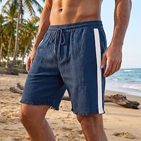 Men's Shorts Linen Shorts Summer Shorts Beach Shorts Drawstring Side Stripe Raw Edge Plain Comfort Breathable Knee Length Casual Daily Outdoor Vacation Fashion