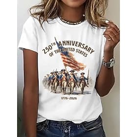 Amerikaanse onafhankelijkheidsdag Dames T-shirt Afdrukken Grafisch Amerikaanse vlag Vintage Modieus Casual Korte mouw Strakke ronde hals Normale tops Casual Da thumbnail 7