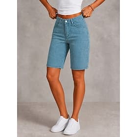 Dames Jeans Korte broek Burmuda korte broek Modieus Knielengte Hoge taille Klassiek Comfort Vakantie Formeel Zwart Lichtblauw Grijs Zomer Lente Normale pasvorm
