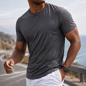 Voor heren T-shirt Korte mouw Strakke ronde hals Zomer Lente Effen Casual Sportschoenen Snel Drogend Slank Casual Dagelijks Sport Licht Blauw Zwart Wit Top T-s thumbnail 7