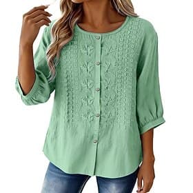 Dame Skjorte Broderi Blomstret Elegant Bohem Ferie Crew-hals Lange topper Avslappet Daglig Ferie Gul Lilla Grønn Sommer Vår