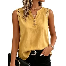 Women's Tank Top Plain Stylish Classic Sleeveless V Neck Regular Tops Casual Blue Yellow Pink Apricot Summer Spring