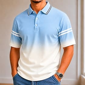 Men's Ombre Color Block Polo Shirts Short Sleeve Polo Shirts Lapel Casual School Athleisure Wear to work Holiday 3D Print Buttons Breathable Mesh Spring Summe