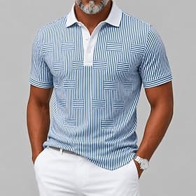 Men's Geometic Polo Shirts Short Sleeve Polo Shirts Collared Shirts Casual Athleisure 3D Print Buttons Breathable Mesh Spring  Summer Blue Purple Green thumbnail 2