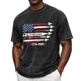 4 juli 2026 250e Voor heren Amerikaanse vlag Acid Wash-shirt Zwaargewicht T-shirt Korte mouw T-shirt DTG Strakke ronde hals Overhemd Vaderlandslievend Straat F thumbnail 7