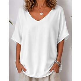 Per donna Maglietta Tinta unica Elegante Manica Corta Manica a pipistrello Scollo a V Top Regolari Casuale Quotidiano Abbigliamento da vacanza Blu Nero Bianco