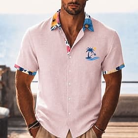 Voor heren Kokosnootboom Tropische planten Overhemd Hawaiiaans overhemd Tropische shirts Korte mouw Hawaii Casual Feestdagen Strand Kleding Zomer Lente Strijki thumbnail 6