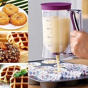 4 Cup Pancake Cupcake Batter Dispense, 900mL Pancake Dispenser For Batter With Measuring Label Squeeze Handle Bracket  for Cupcakes Crepes, Cake or Any Baked G