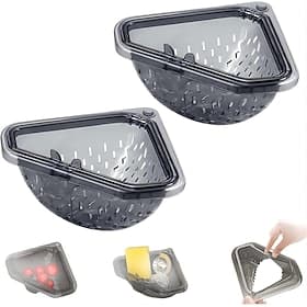 2PCS Magnetic Triangle Sink Strainer Basket for Kitchen, Corner Sink Drain Strainer with Twist-Open Bottom for Food Scraps, No-Drill Adhesive Mounted Sink Filt