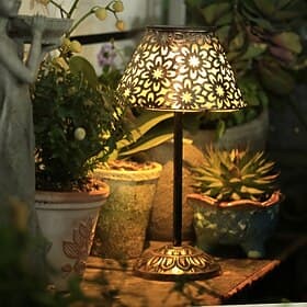 Outdoor Solar  USB Rechargeable Hollow Metal Lantern, Waterproof Patio Garden Yard Villa Balcony Decorative Projection Lamp for Summer Party Camping Ambience L