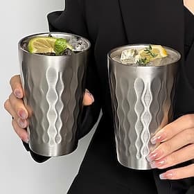 Stainless Steel Cup 15.22oz Stainless Steel Layered Insulated Beer Mug - Reusable, Striped Design, Suitable for Home and Outdoor Dining, Perfect for Bars, Rest